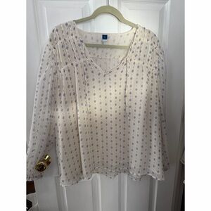 Old Navy Cream Blouse with Blue Print